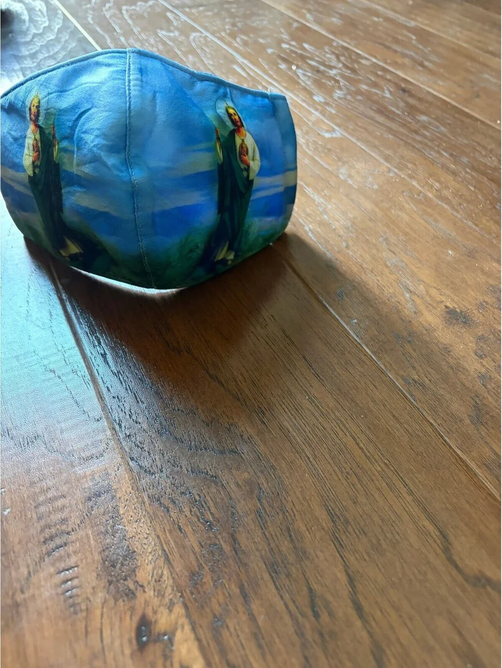 Blue Face Mask with Religious Print